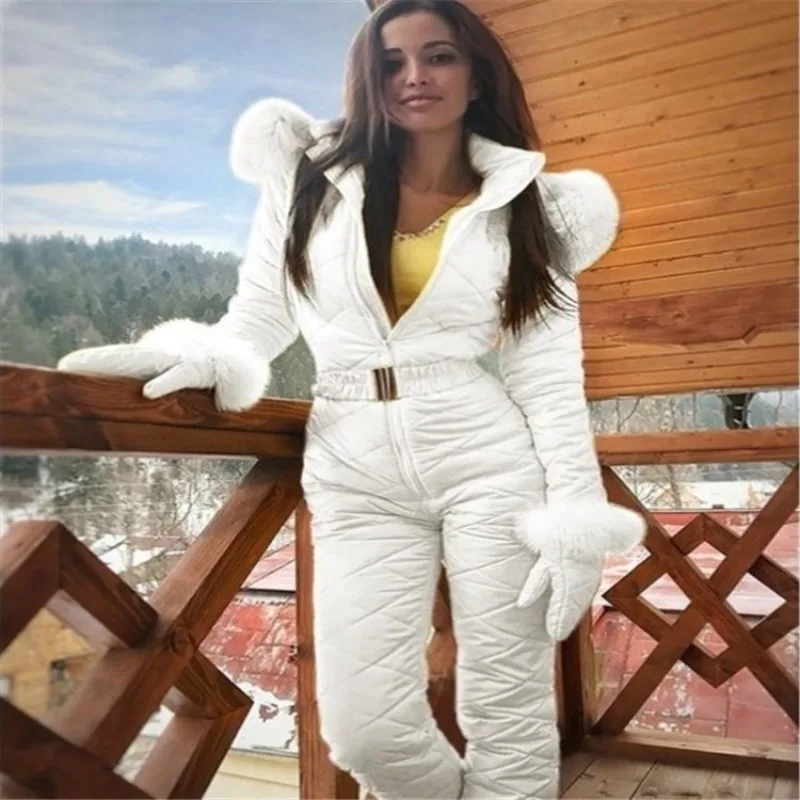 Top Trends: Women's Hooded Jumpsuits Parka Cotton Padded Warm Sashes Ski Suit Straight Zipper One Piece Casual Tracksuits Fashion New Winter Shoppable Styles