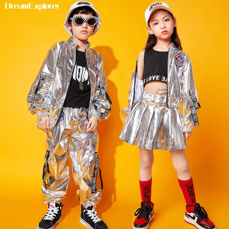 Top Trends: Hip Hop Boys Silver Jacket Girls Jazz Jogger Pants Street Dance Mini Skirt Clothes Sets Kids Sequin Costumes Child Streetwear Shoppable Styles