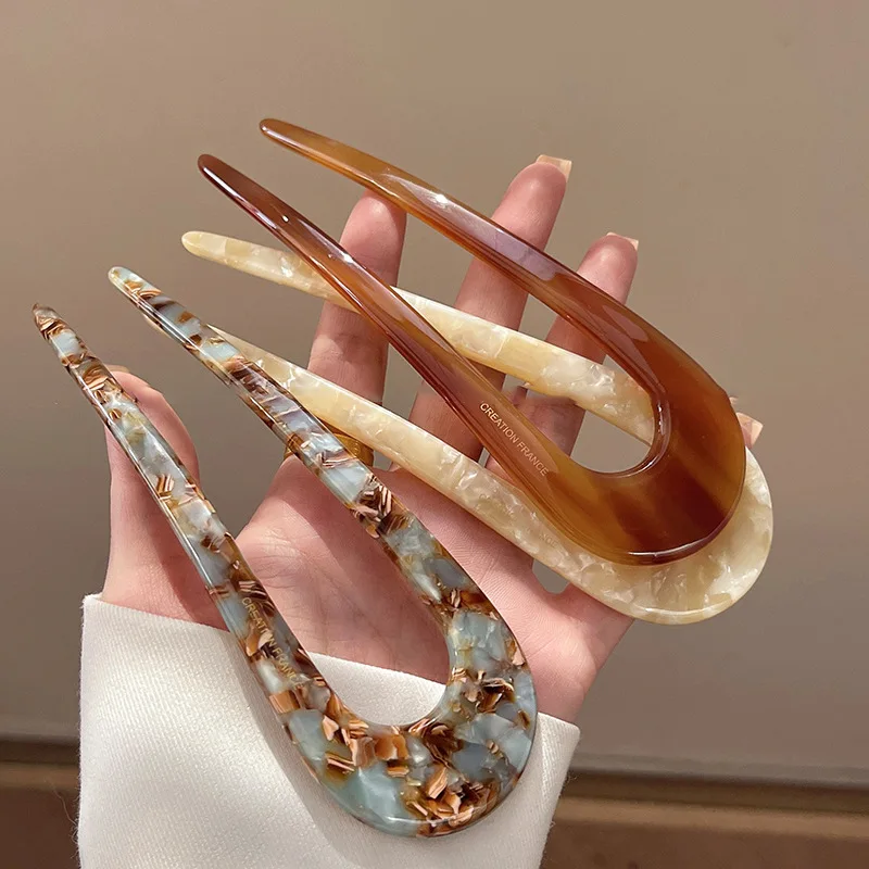 Top Trends: Trendy U-Shaped Acetic Acid Hairpin Girls Hair Fork Hair Clips Colour Marble Print Hair Sticks Women Headwear Hair Accessories Shoppable Styles - Image 4