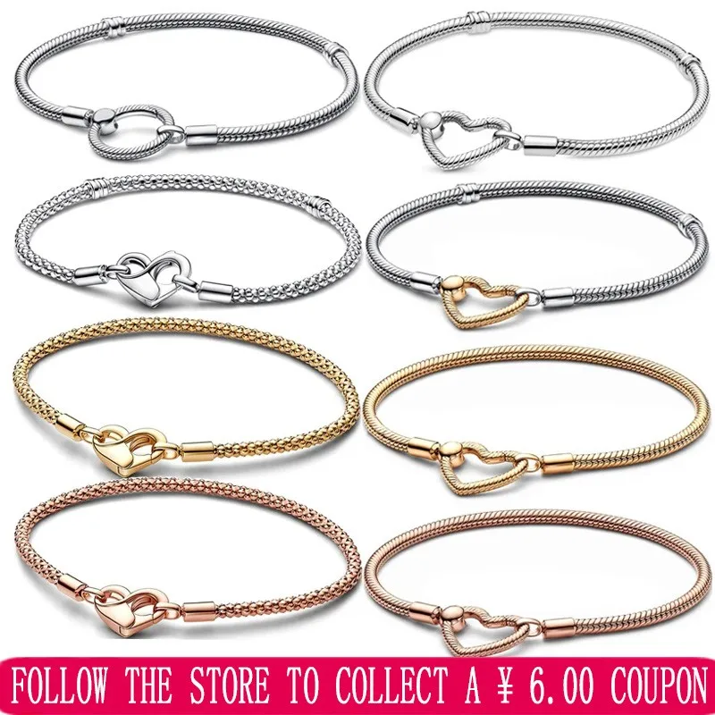 Top Trends: Popular Women&#039;s Boutique Gift 925 Sterling Silver Original Logo Moments Heart Shaped Chain Buckle Snake Bone Chain Bracelet Shoppable Styles