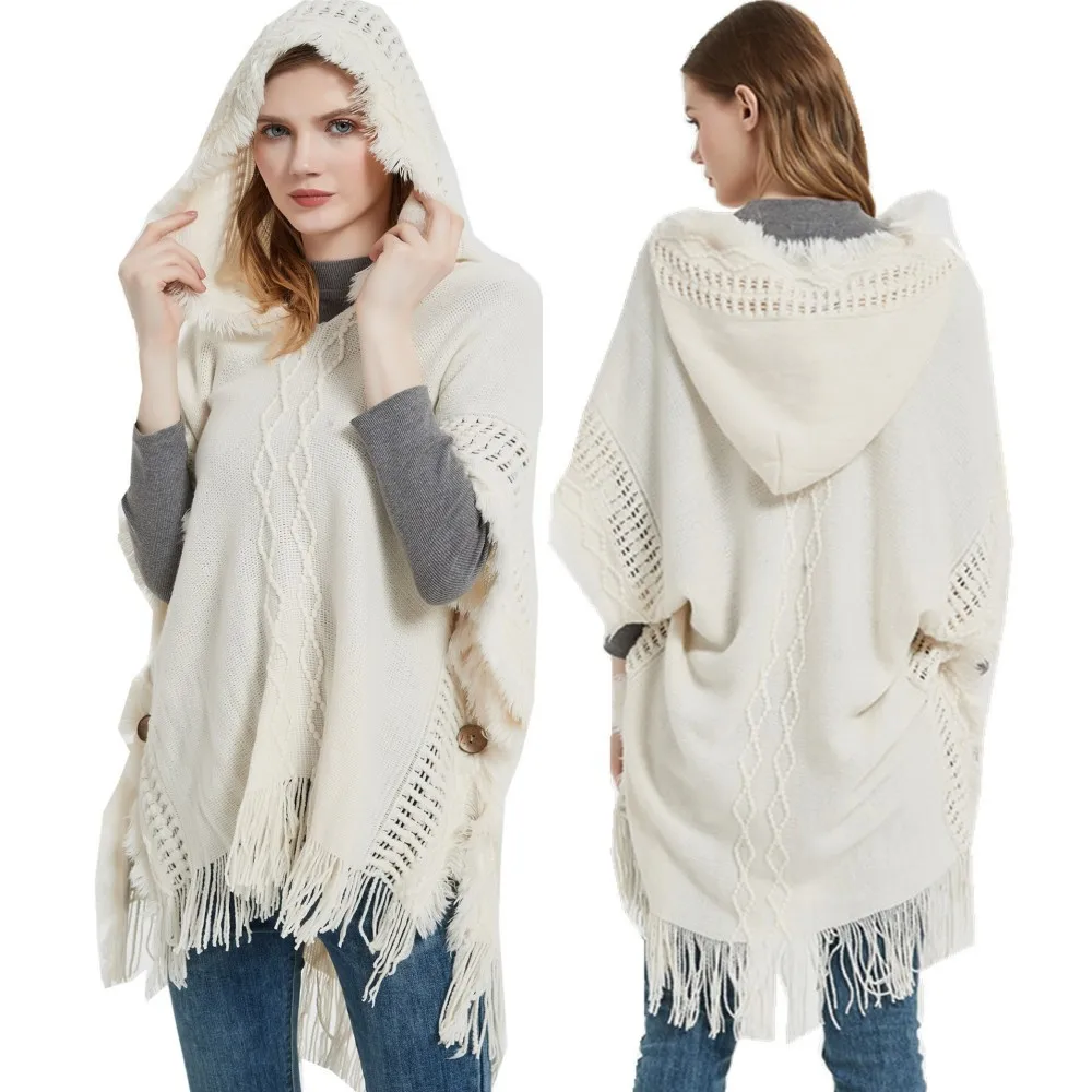 Top Trends: 2023 Women&#039;s Hooded Shawl Warm Spring And Autumn Large Size Knit Sweater Button Hooded Cape Shawl Shoppable Styles