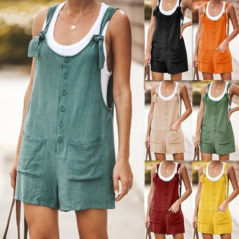 Top Trends: Women Summer Jumpsuit Sleeveless Cotton Linen With Pocket Casual Shorts Jumpsuit Vintage Loose Strap Baggy Streetwear Rompers Shoppable Styles