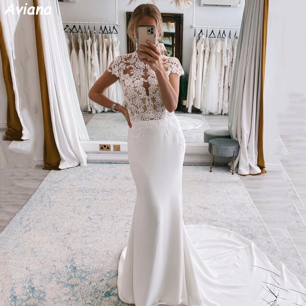 Top Trends: Aviana Cap Sleeves O Neck Mermaid Wedding Dress For Bride Lace Appliques Illusion Backless Bride Gown Custom Vestido De Novia Shoppable Styles