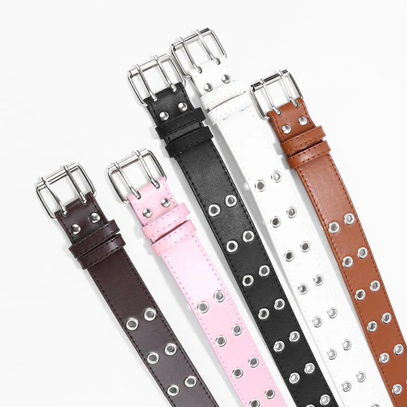 Top Trends: Punk PU Leather Belt For Child Double Holes Metal Pin Buckle Kids Waist Strap Boys Girls Jeans Pants Black Waistband Shoppable Styles - Image 2