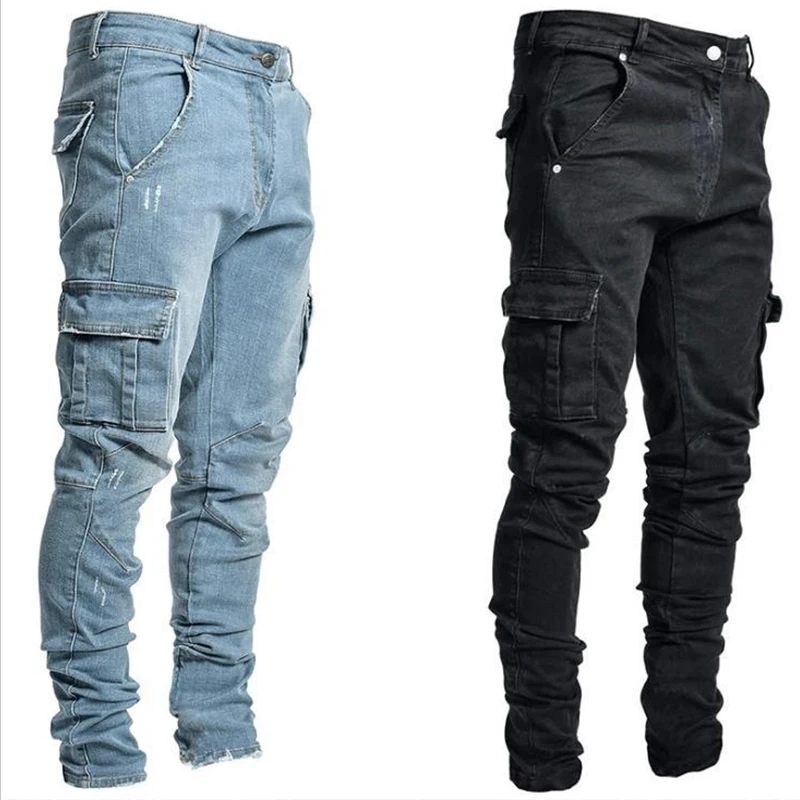 Top Trends: Jeans Man Pants Casual Cotton Denim Trousers Multi Pocket Cargo Pants Men Fashion Denim Trousers Men&#039;s Side Pockets Cargo Jeans Shoppable Styles