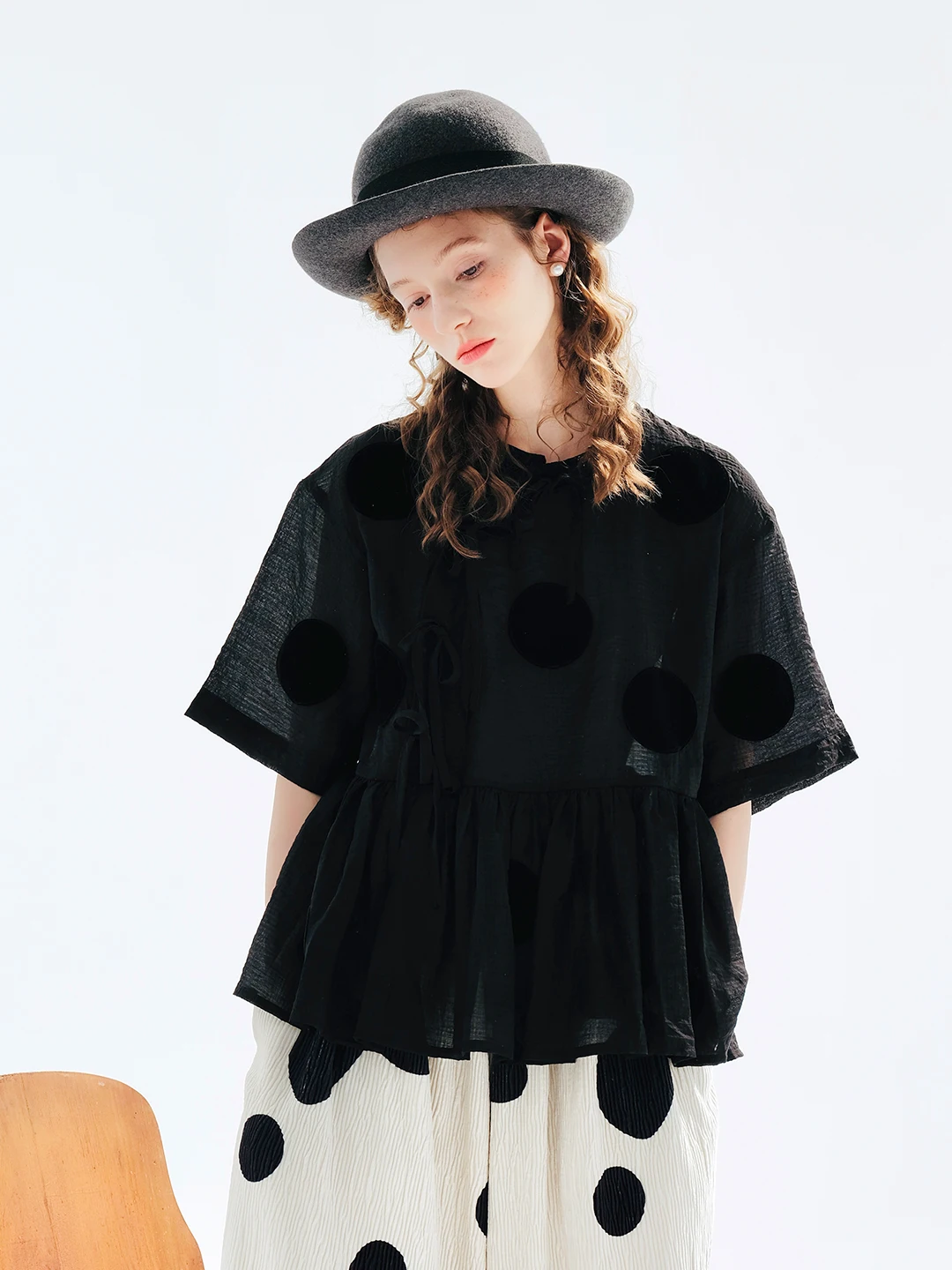 Top Trends: Imakokoni Original Summer Style Niche Design Black Wave Dot Short-sleeved Shirt Casual Women&#039;s Top 234081 Shoppable Styles