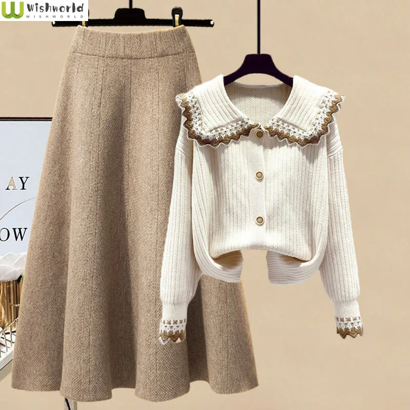 Top Trends: Autumn And Winter Suit Women 2022 New Korean Fashion Casual Long Sleeve Sweater Slim Skirt Elegant Women&#039;s Two Piece Set Shoppable Styles