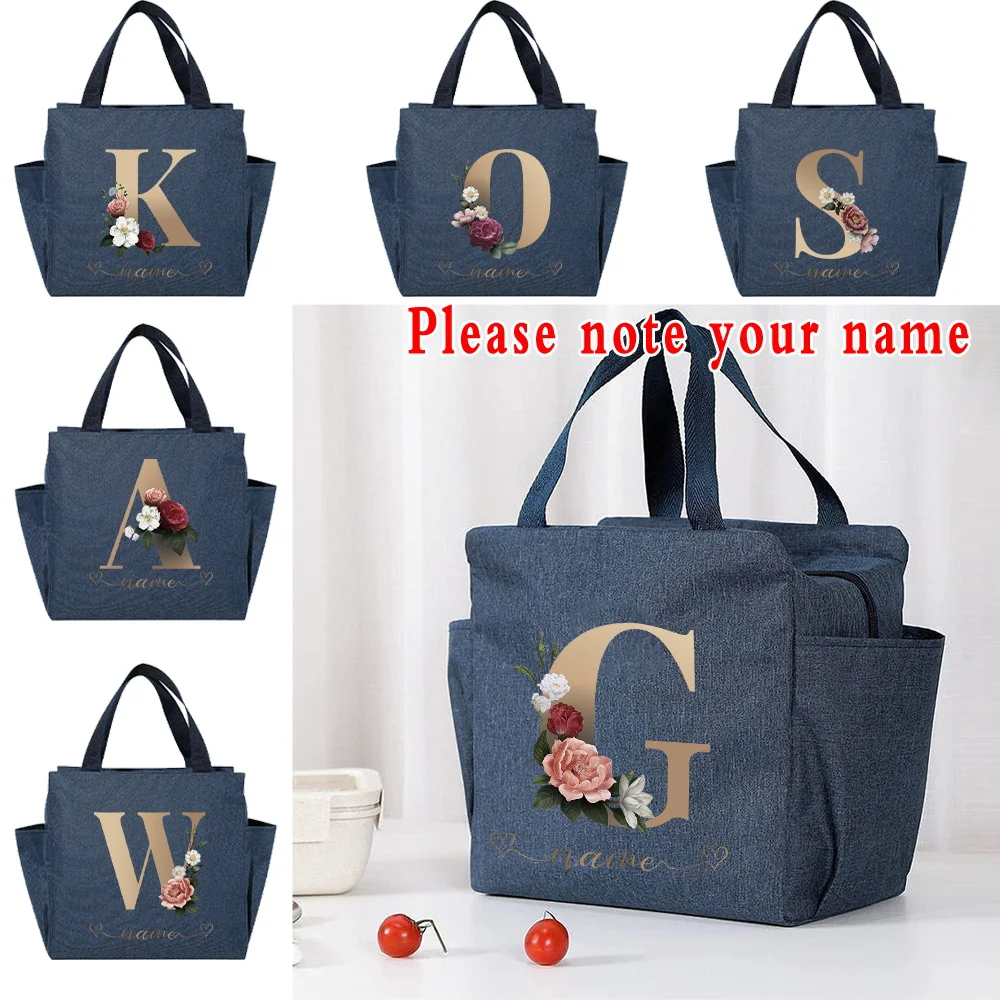 Top Trends: Portable Lunch Bag Cooler Tote Insulated Thermal Canvas Bag Picnic Travel Lunch Box Custom Name Gold Letter Series Food Bags Shoppable Styles