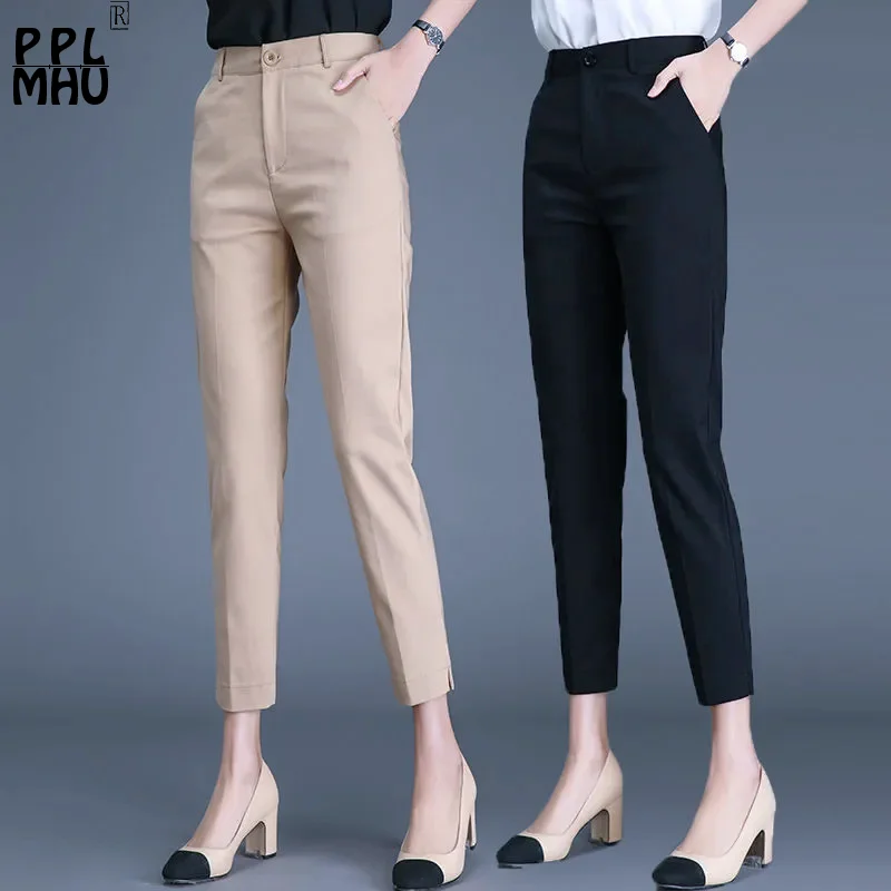 Top Trends: Office Lady Suit Classic Pants Women Khaki Black Work Pantalones Spring High Waist Skinny Pencil Trousers Elegant Capris 85-91cm Shoppable Styles