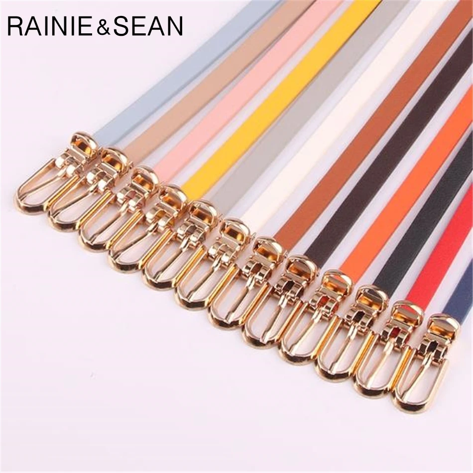 Top Trends: RAINIE SEAN Leather Dress Belt Woman Belts For Dress Candy Color Yellow Red Pink Brown PU Waist Thin Women's Belt Narrow Strap Shoppable Styles