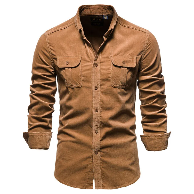 Top Trends: Spring And Autumn Plus-Size Men Shirt Corduroy Quality Long Sleeve Garment Top Pocket Decoration Lapel Single Breasted Cardigan Shoppable Styles - Image 5