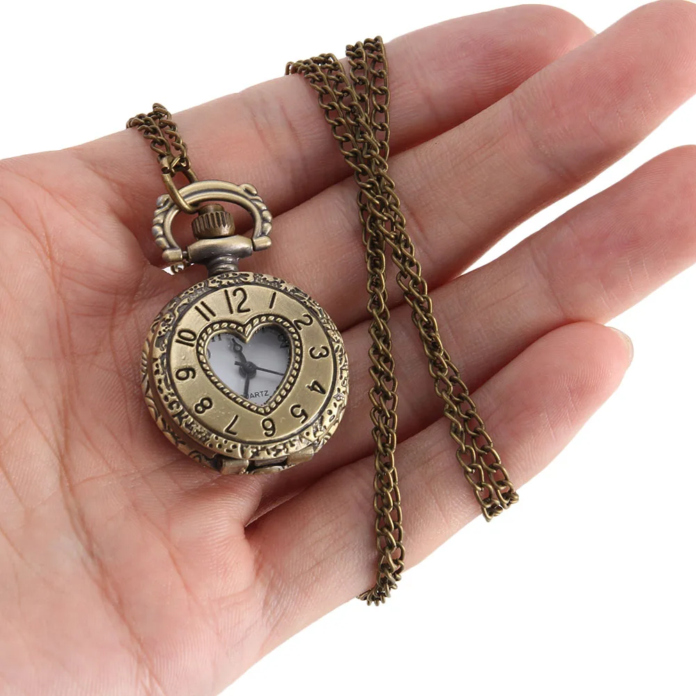 Top Trends: Vintage Pocket Watch Bronze Color Quartz Watch Cool Chain Hollow Love Heart Watches LL@17 Shoppable Styles