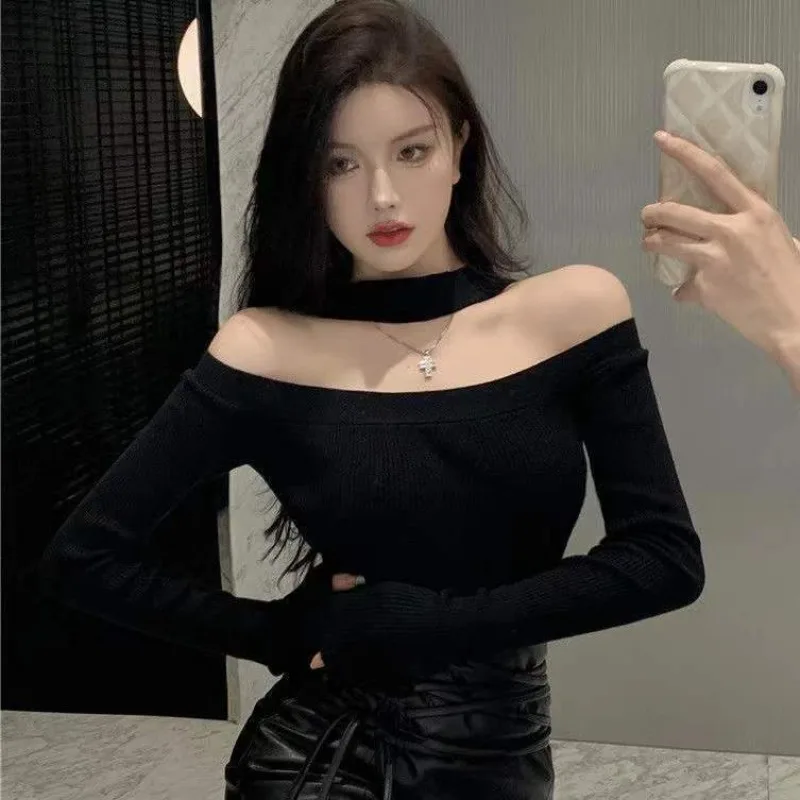 Top Trends: Deeptown Korean Style Knitted Sweater Women Kpop Gyaru Sexy Off Shoulder Female Jumper Y2k Vintage Knitwear Aesthetic Pullover Shoppable Styles