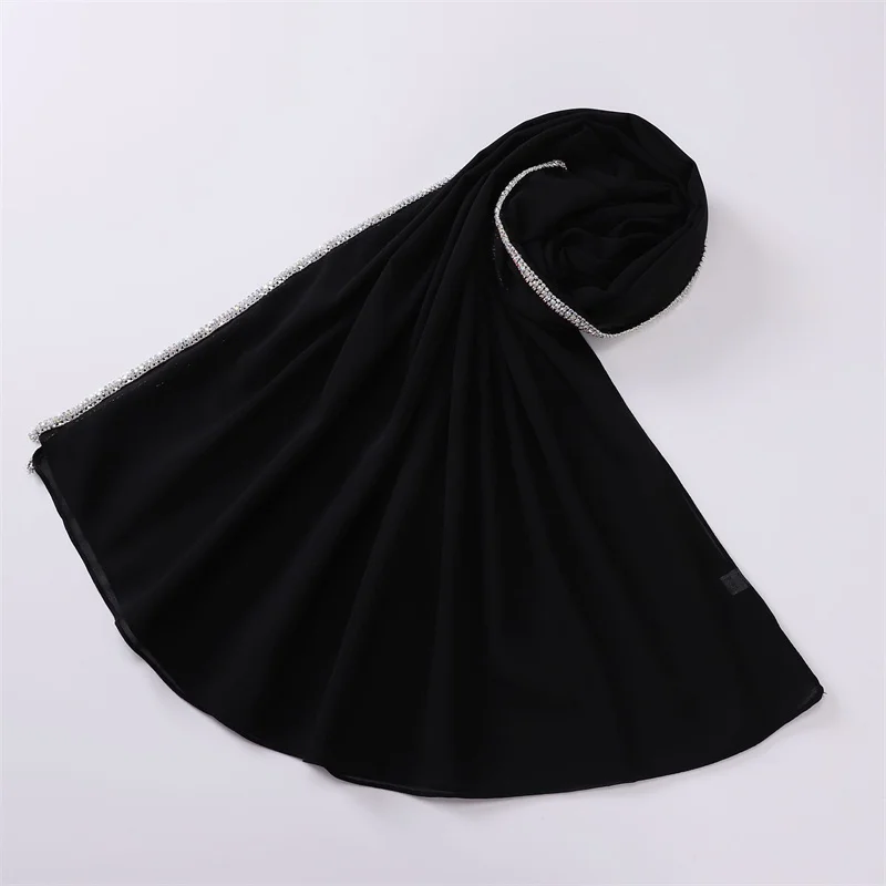 Top Trends: New Luxury Fashion Jewelry Bubble Chiffon Hijab Shawls High Quality Bling Bling Wrap Beach Bufandas Ramadan Islamic Muslim Sjaal Shoppable Styles - Image 5