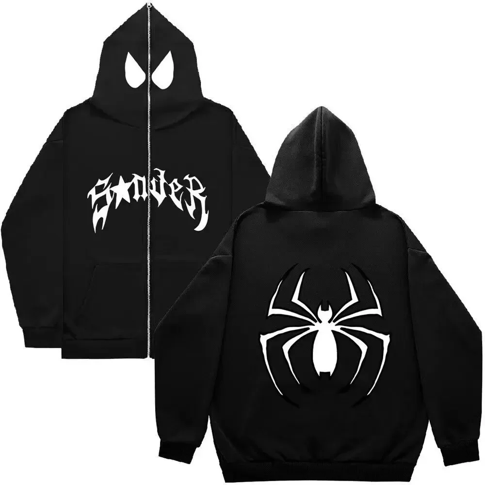 Top Trends: Women Dark Spider Print Hoodie Pullover Hip Hop Punk Zipper Long Sleeve Jacket Winter Couple Casual Sweatshirt Men Y2K Clothes Shoppable Styles