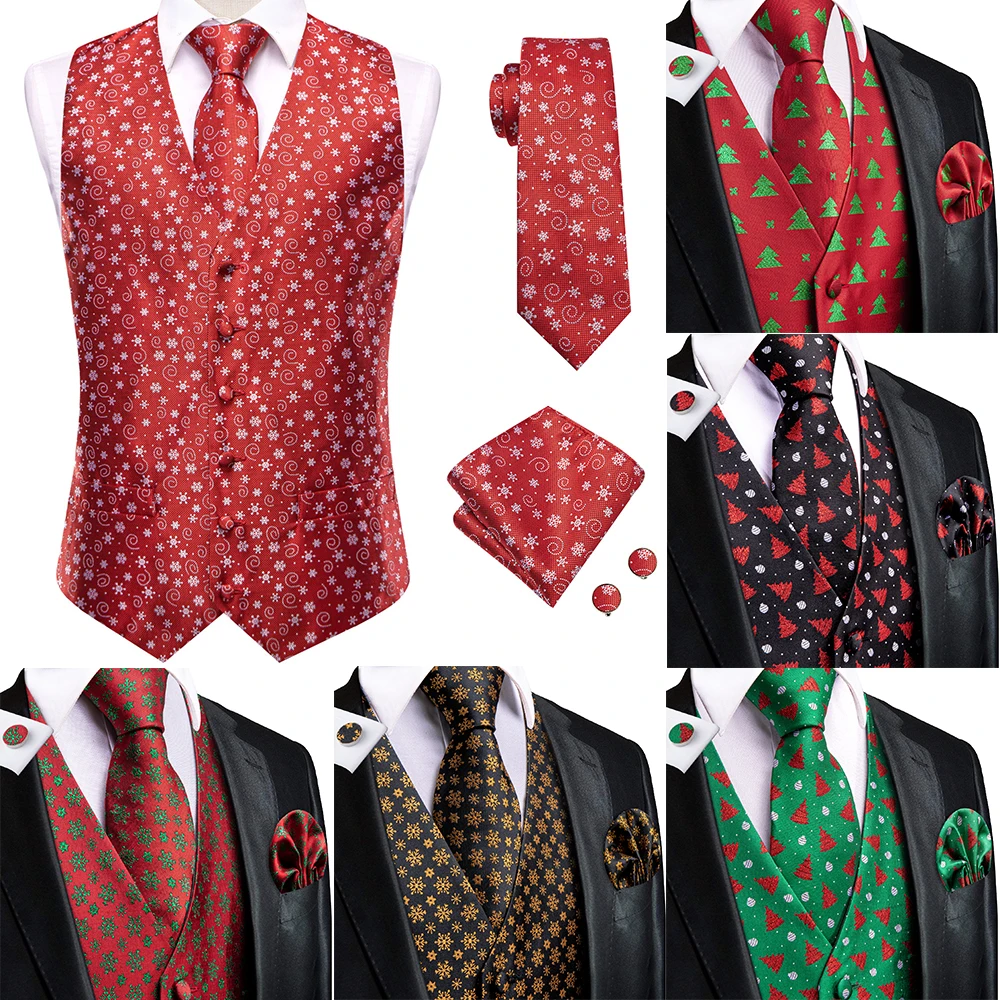 Top Trends: Hi-Tie Christma Red Classic Silk Men's Vest Tie Business Formal Dress Slim Sleeveless Jacket 4PC Hanky Cufflink Suit Waistcoat Shoppable Styles