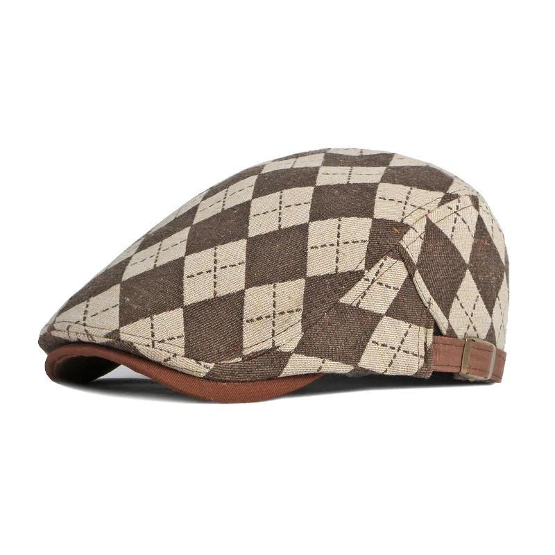 Top Trends: Spring Fall Men&#039;s Beret Hat Retro Plaid Herringbone Cap Forward Flat Peaked Cap Women Dailywear Sunshade Cabbie Driving Hat Shoppable Styles