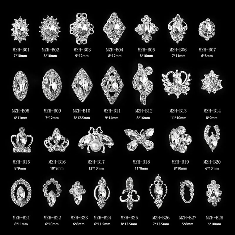 Top Trends: 10PCS Crystal Rhinestone Nail Charms Strass Mixed Design Alloy Silver Glitter Diamond Nail Jewerly Supplier Manicure Accessories Shoppable Styles