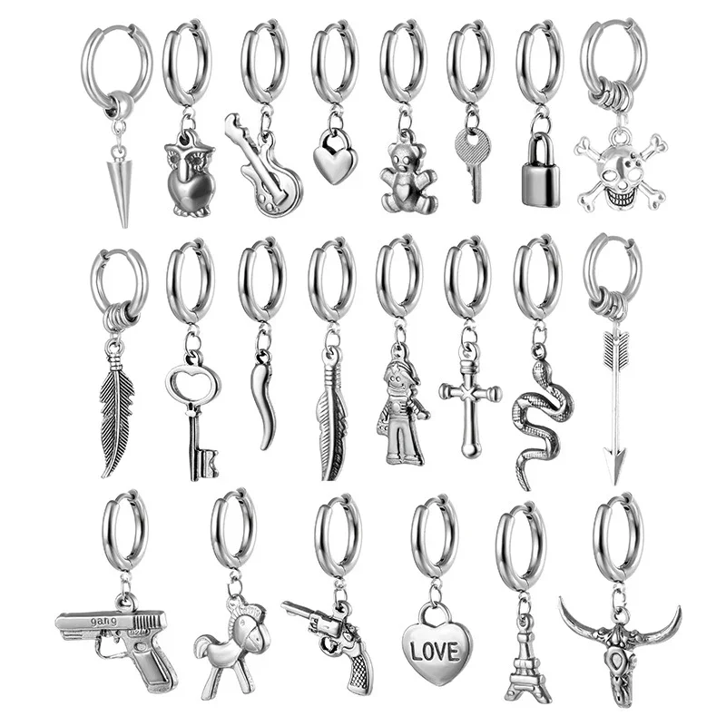 Top Trends: SOHOT Gothic Punk Stainless Steel Cross Lock Key Snake Scorpion Hoop Earrings For Women And Man Piercing Jewelry Party Wholesale Shoppable Styles