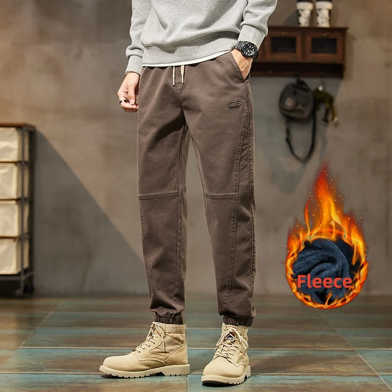 Top Trends: Winter Men's Cargo Pants M-5XL 2023 New Thick Warm Fleece Trousers Male Streetwear Slim Casual Thermal Joggers Black Gray Coffee Shoppable Styles - Image 2