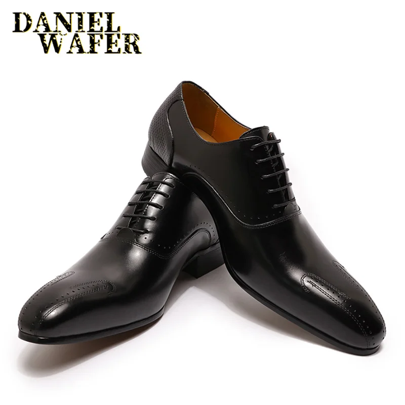 Top Trends: Winter Luxury Men Genuine Leather Shoes Lace Up Wedding Office Business Pointed Toe Formal Men&#039;s Dress Oxford Shoes For Men Shoppable Styles