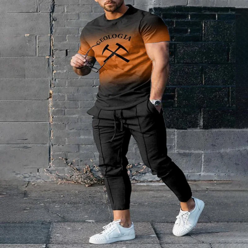 Top Trends: Summer Sportwear Suit Short Sleeve T Shirt Long Pants 2 Piece Sets Men Tracksuit 3D Printed Casual Trend Oversized Male Clothes Shoppable Styles