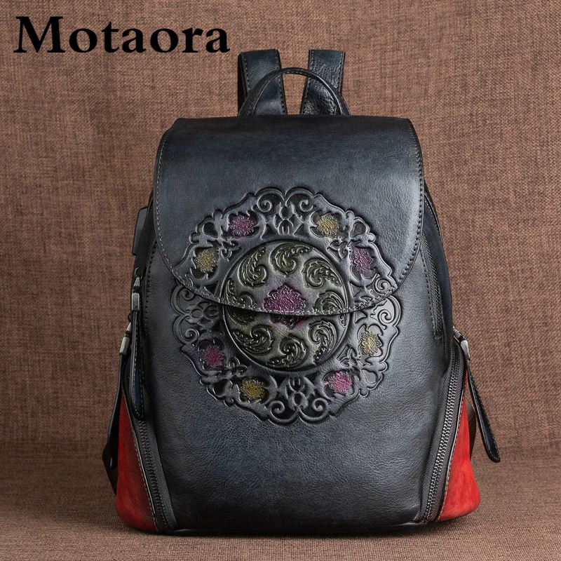 Top Trends: MOTAORA Fashion Backpack Retro Genuine Leather Backpacks For Women New Handmade Embossed Vintage Bag China Style Backpack Ladies Shoppable Styles