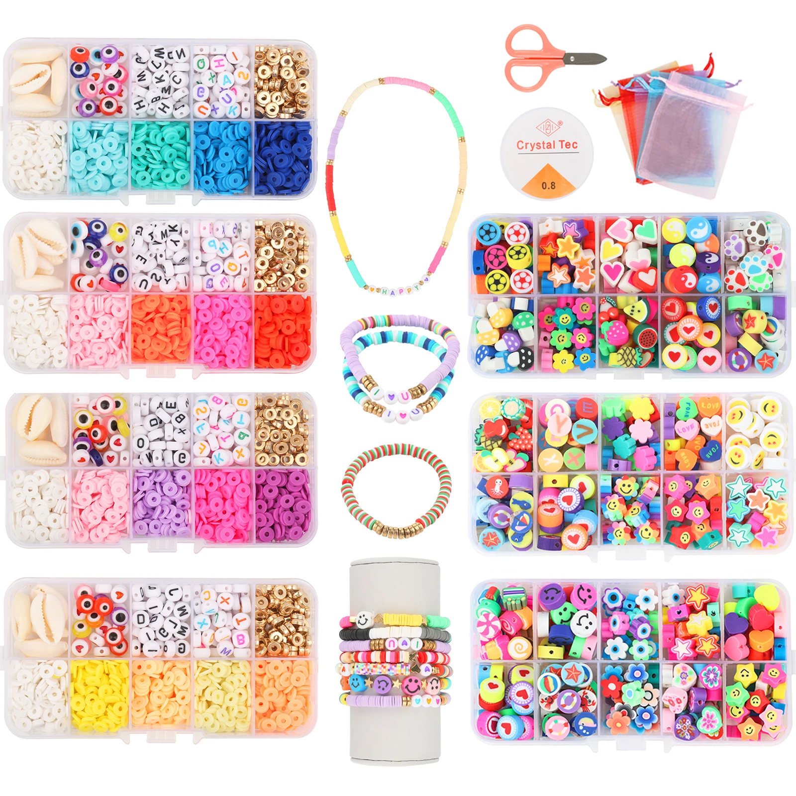 Top Trends: 45 Types Boxed Beads Kits Polymer Clay Acrylic Letter Seed Beads Jewelry Making Kit Set Elastic Cord For Girls Kids DIY Bracelet Shoppable Styles