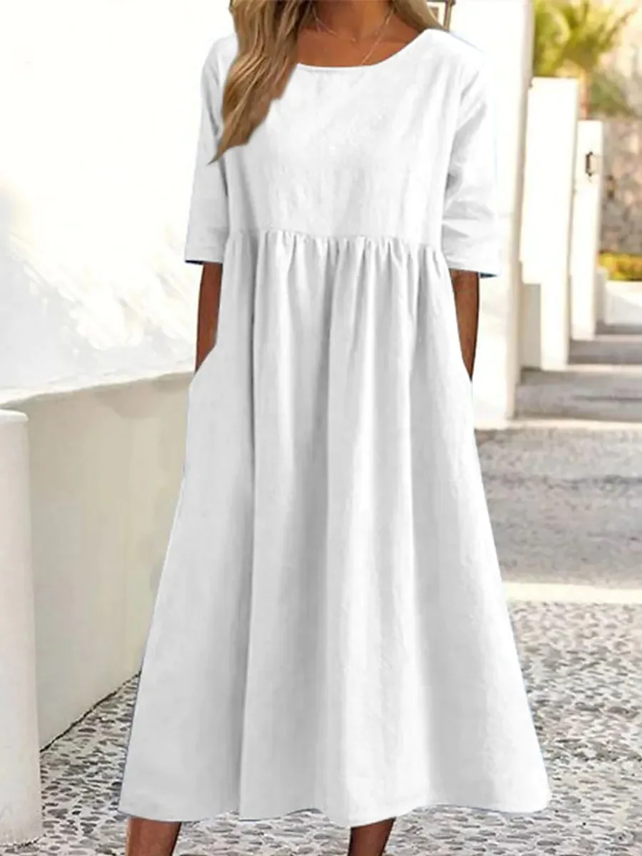 Top Trends: 2023 New S-2XL Vintage Cotton Linen Women Dress Casual Loose O-Neck Short Sleeve Fashion Maxi Dresses Vestidos Mujer Shoppable Styles