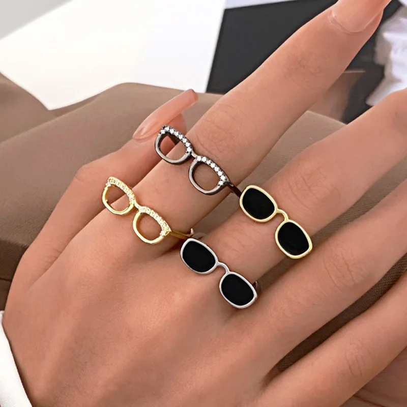 Top Trends: Small Crystal Glasses-shape Finger Ring Couple Jewelry Index Finger Sunglasse-shape Rings For Women Jewellery Anel Bague Anillos Shoppable Styles