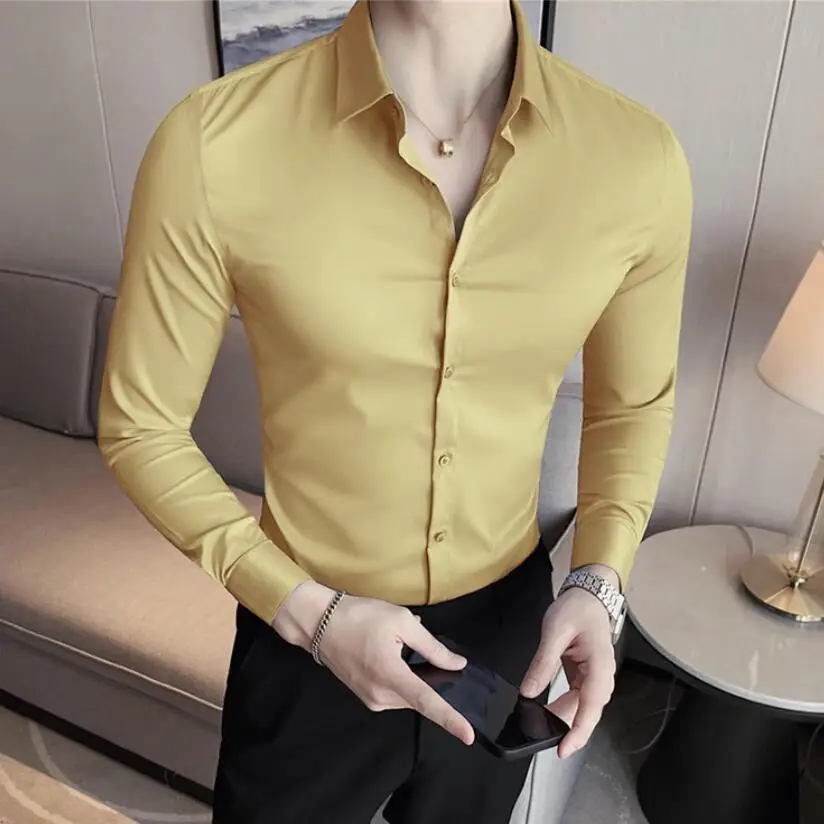 Top Trends: British Style Fashion Men Spring High Quality Solid Color Long Sleeved Shirt / Male Business Casual Shirt / Man Office Dress Shirt Shoppable Styles