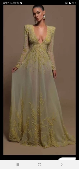 Top Trends: Green Lace And Tulle Party Gowns Dubai Arabic Women Evening Dresses Puff Long Sleeves V Neck Formal Prom Gowns Robe De Soiree Shoppable Styles