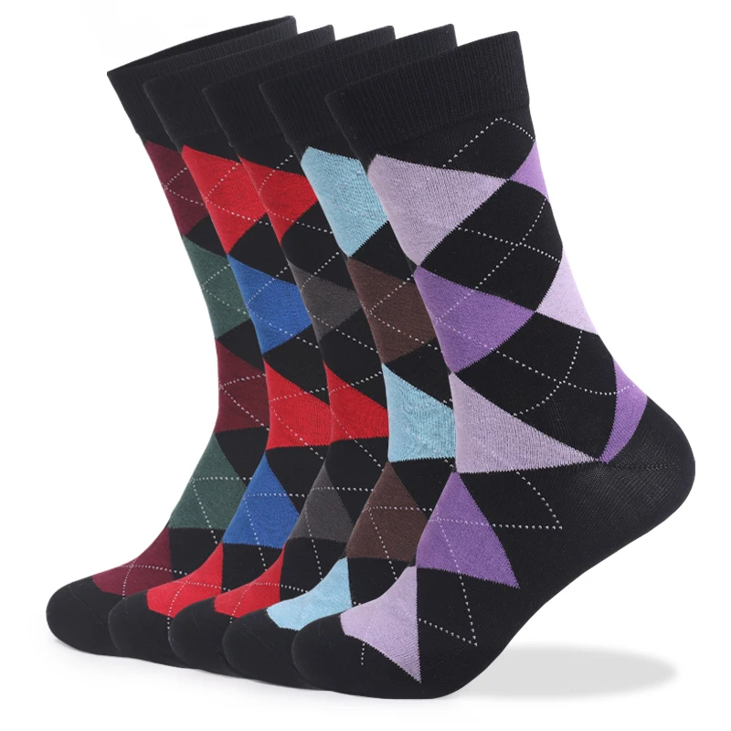 Top Trends: 5 Pairs Large Size EU41-48 High Quality Fashion Colorful Casual Combed Cotton Men Socks Stripe Grid Business Men's Dress Socks Shoppable Styles