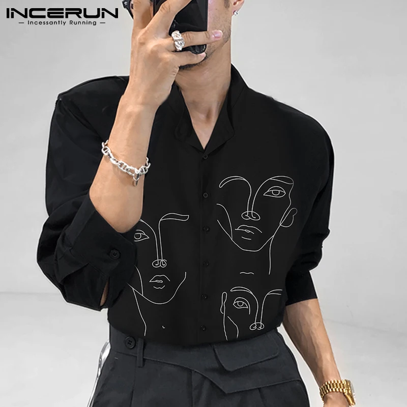 Top Trends: Stylish Simple Style New Men Blouse Casual Party Shows Male Loose Fashionable Face Printing Streetwear Shirts INCERUN Tops 2023 Shoppable Styles