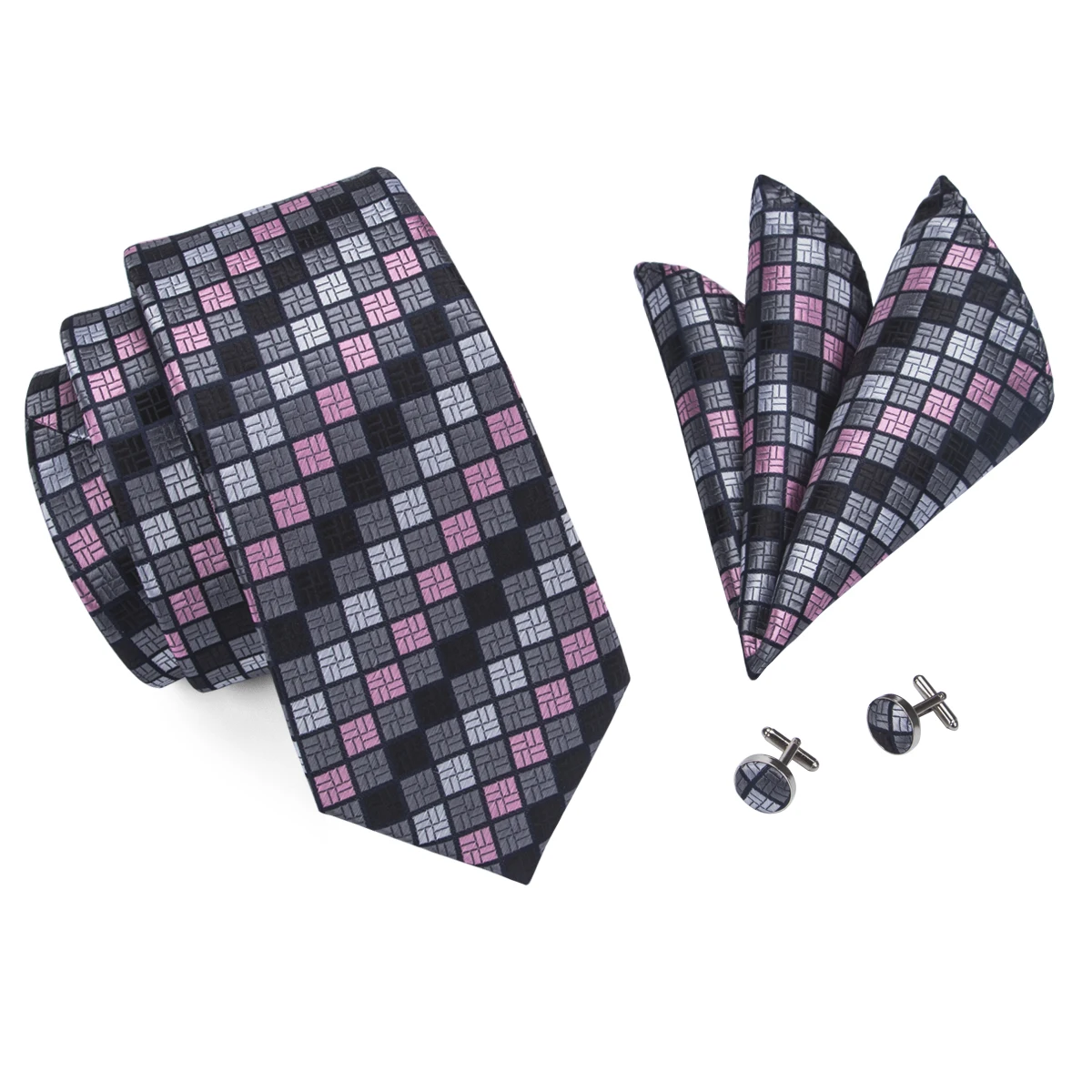 Top Trends: Hi-Tie Designer Grey Plaid Novelty Silk Wedding Tie For Men Handky Cufflink Gift Mens Necktie Fashion Business Party Dropshiping Shoppable Styles - Image 3