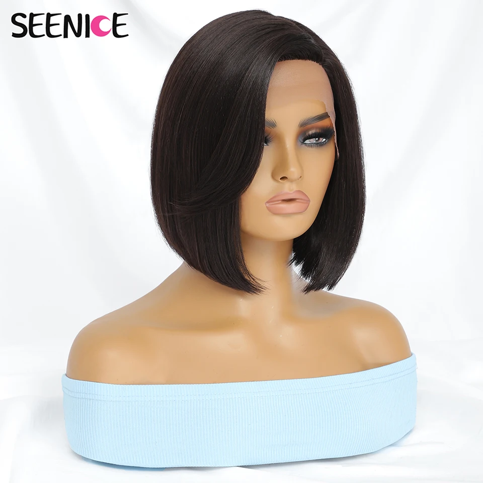 Top Trends: Synthetic Lace Front Short Bob Straight Wig Natural Ombre Black Brown Halloween Daily Natural Hair Heat Resistant Glueless Wig Shoppable Styles