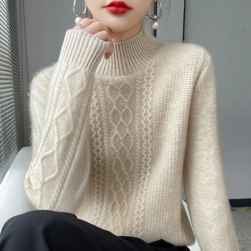 Top Trends: New Spring Knitted Pullovers Half High Collar Loose Thick Warm Sweater For Women Vintage Autumn Winter Mother Bottoming Top Shoppable Styles