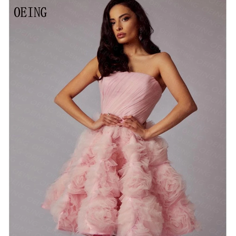 Top Trends: OEING A-line Strapless Pink Homecoming Dresses Flowers Sleeveless فستان حفلات الزفاف Mini Evening Prom Gowns 2023 Short Dress Shoppable Styles