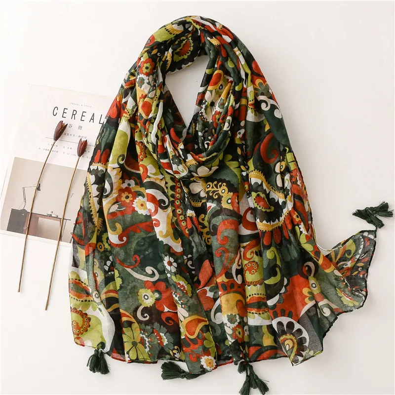 Top Trends: Autumn Fashion Lovely Cashew Floral Tassel Viscose Shawl Scarf Lady High Quality Soft Wrap Pashmina Stole Muslim Hijab 180*90Cm Shoppable Styles