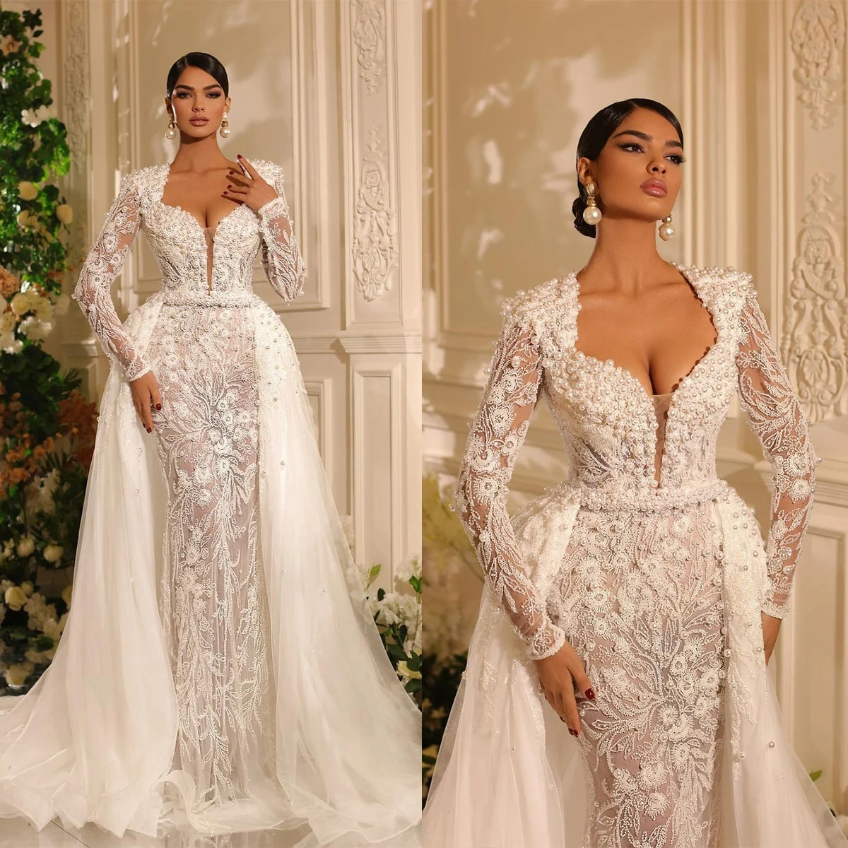 Top Trends: Elegant Pearls Wedding Dresses Lace Appliques Embroidery Bridal Gowns Custom Made With Detachable Train Vestido De Novia Shoppable Styles