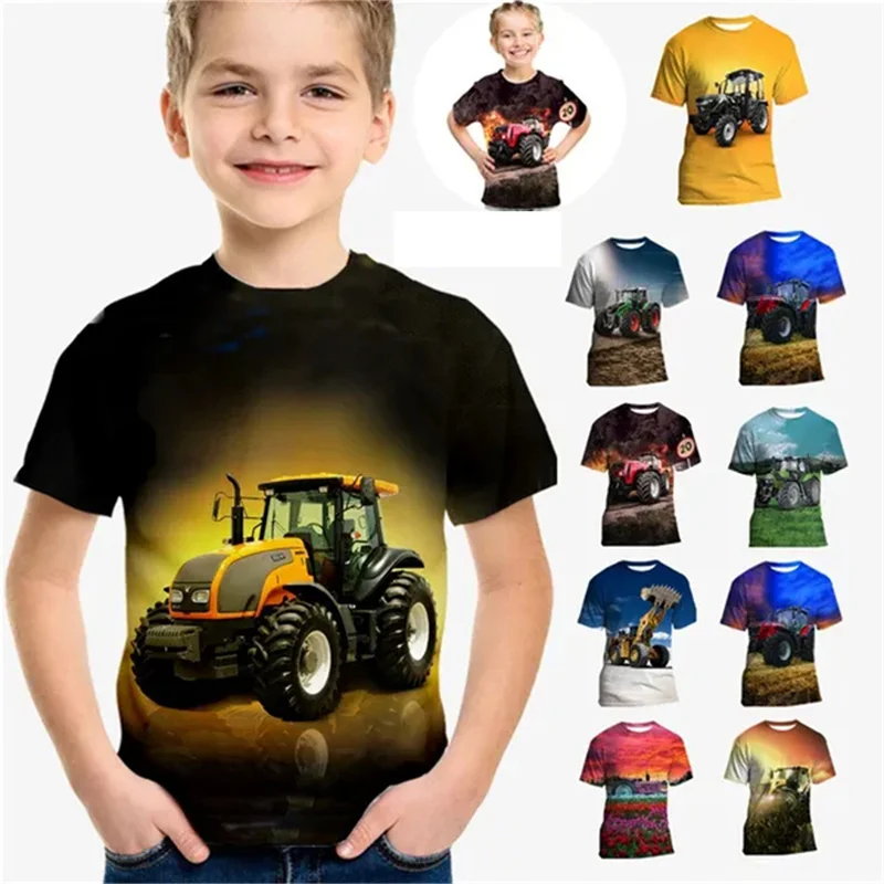 Top Trends: Summer Tractor Pattern 3D Printing Boys&#039; T-shirt Pullover Round Neck Short Sleeve Top Versatile Fashion Youth Street Clothing Shoppable Styles