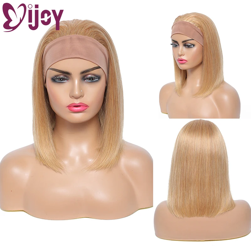 Top Trends: Short Bob Headband Wig Brazilian Straight Human Hair Wigs For Black Women IJOY Honey Blonde Full Machine Made Wig Non-Remy Wig Shoppable Styles