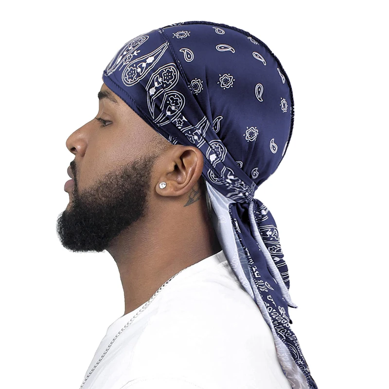 Top Trends: New Men Satin Paisley Printed Durag Turban Bandanas Headwear Silky DuRag Doo Rag Long Tail Pirate Hat Wave Caps Hair Accessories Shoppable Styles - Image 6