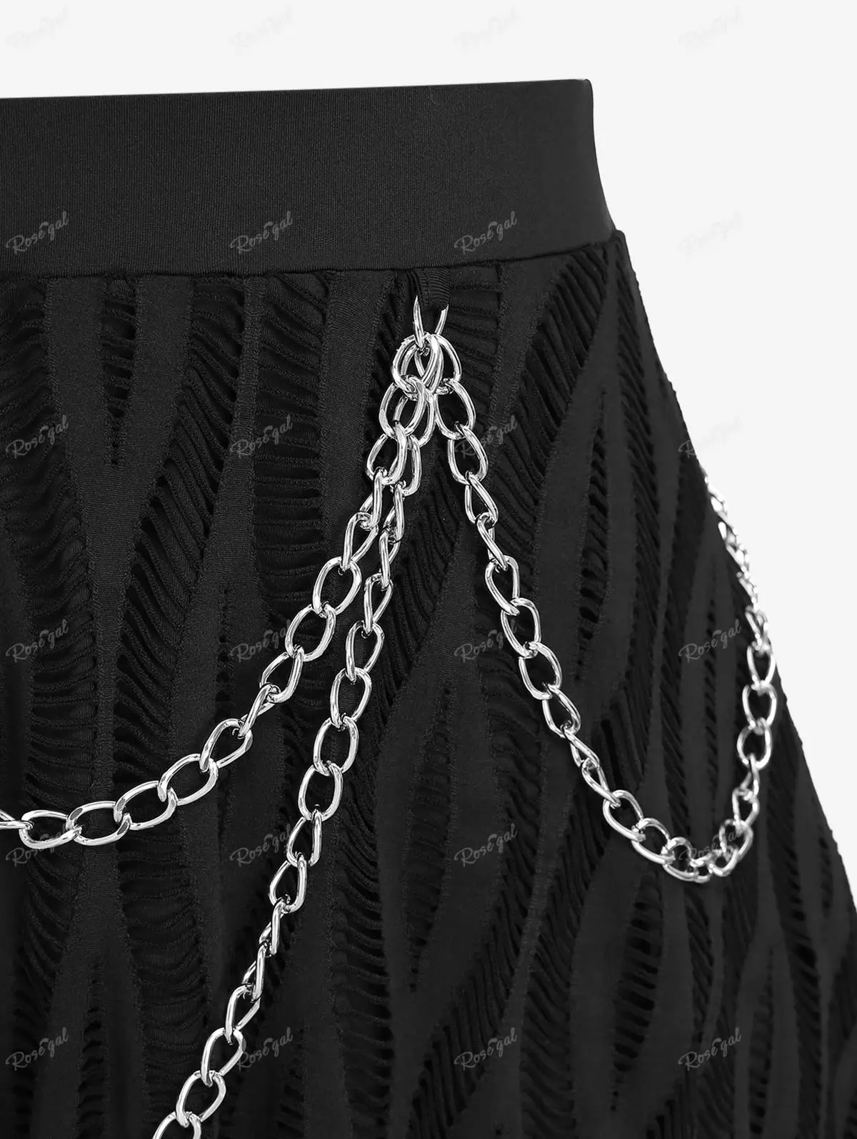 Top Trends: ROSEGAL Plus Size Gothic Asymmetric Skirts Black Textured Mesh Layered Moon Chain Tassel Skirt Elastic Waist Handkerchief Bottom Shoppable Styles - Image 3