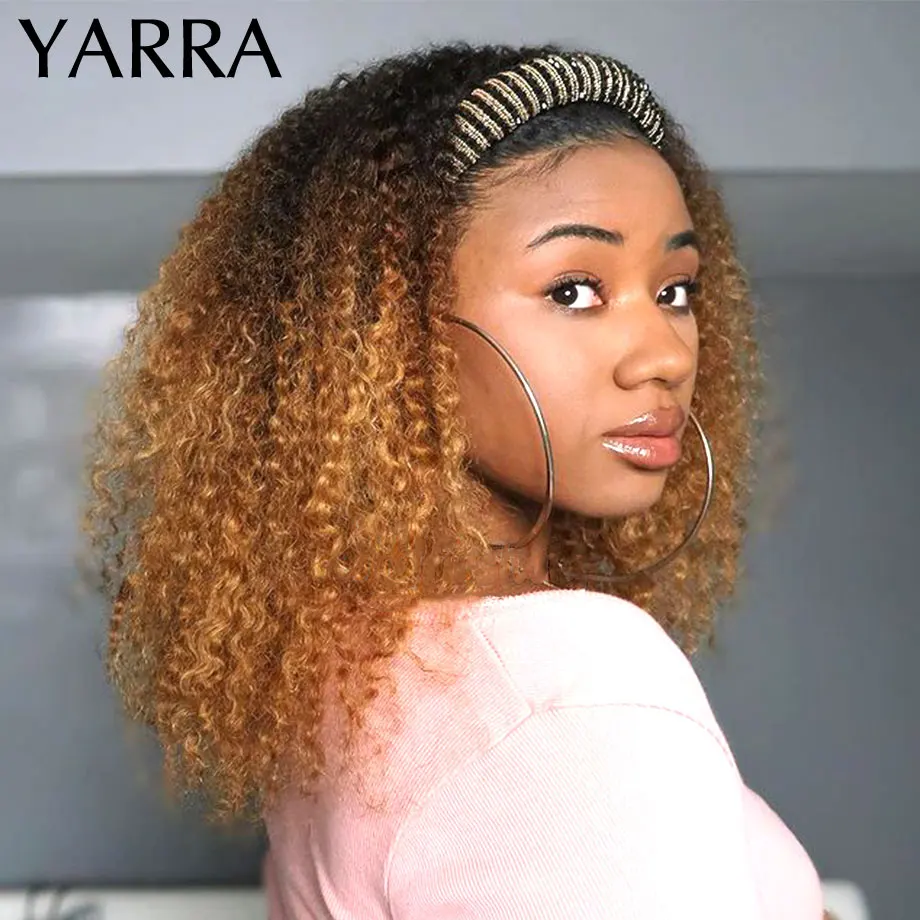 Top Trends: Afro Kinky Curly Headband Wig Human Hair Ombre 1b / 30 Remy Brazilian Hair Headband Wigs For Black Women 180% Machine Made Yarra Shoppable Styles