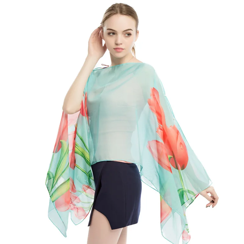 Top Trends: Women Sun Protection Shawl For Cycling Lady Summer Chiffon T-shirt Holiday Flower Scarf Bikini Blouse Breathable Beach Wrap Shoppable Styles - Image 4