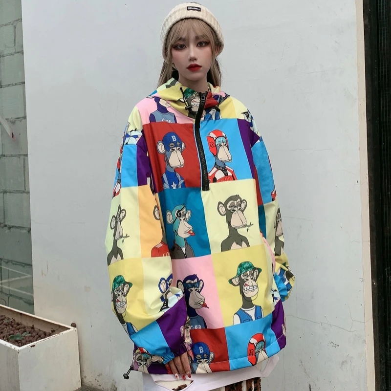 Top Trends: Colorful Anime Puffer Hooded Jackets For Women Fashion Trends Casual Clothing Teenage Girls Oversized Streetwear Pullover Coats Shoppable Styles