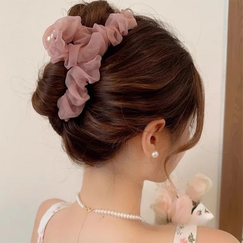 Top Trends: 2024 Pleated Mesh Hairpin For Women Temperament Elegant Hair Claw Clips Sweet Girls Shark Clip Korean Hair Accessories Headdress Shoppable Styles - Image 3