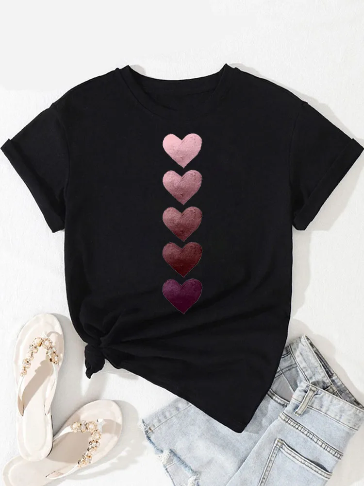 Top Trends: Fashion Women T Shirt Pink Heart Print T Shirt Round Neck Tops Female Short Sleeve Tee Shirt Women Tops Clothing Streetwear Shoppable Styles