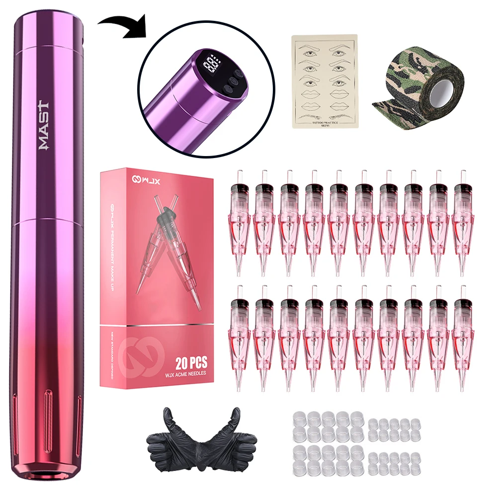 Top Trends: Mast Y22 Wireless Tattoo Machine Kit 2 Mode Eyebrow Lips Permanent Makeup Pen Set 20pcs Dragonhawk WJX 1RL Cartridge Needles Shoppable Styles